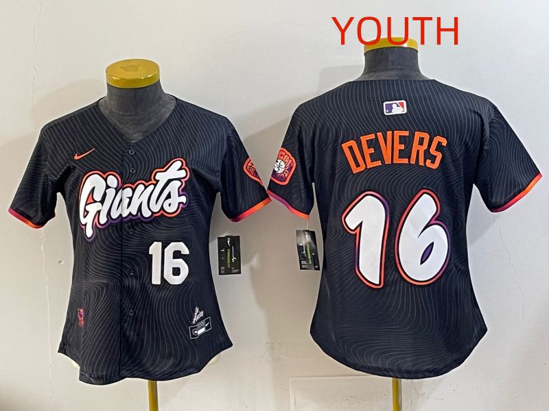 Youth 2025 San Francisco Giants #16 Devers Black Joint Name Nike MLB Jersey style 08->youth mlb jersey->Youth Jersey